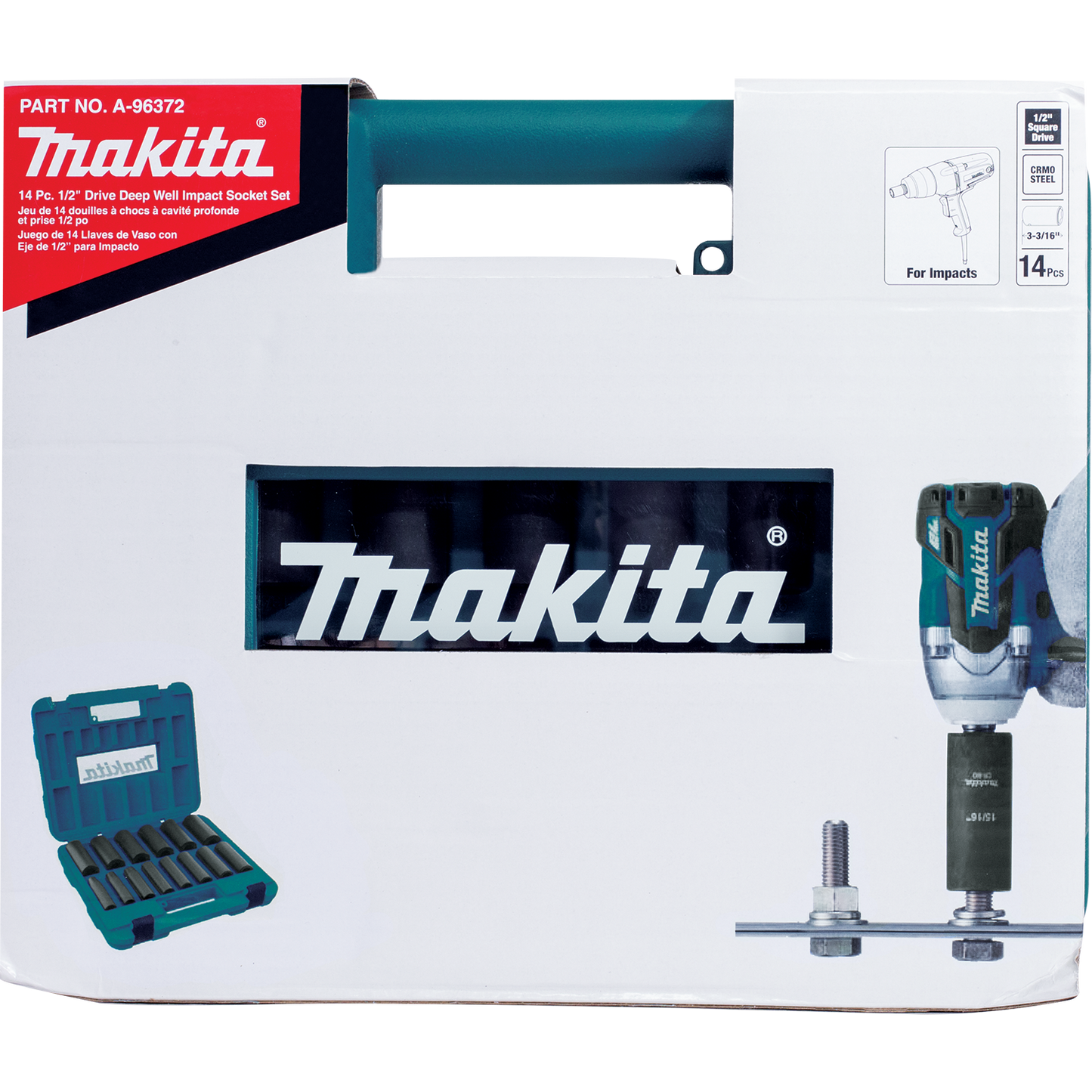 Makita A-96372 14 Pc. 1/2" Drive Deep Well SAE Impact Socket Set