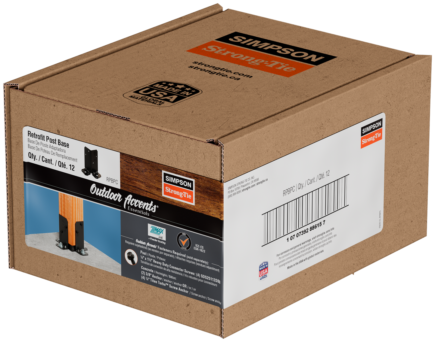 Simpson Strong-Tie RPBPC Outdoor Accents® RPBPC ZMAX®, Black Powder-Coated Retrofit Post Base for Double 2x4 (Pack of 1800)