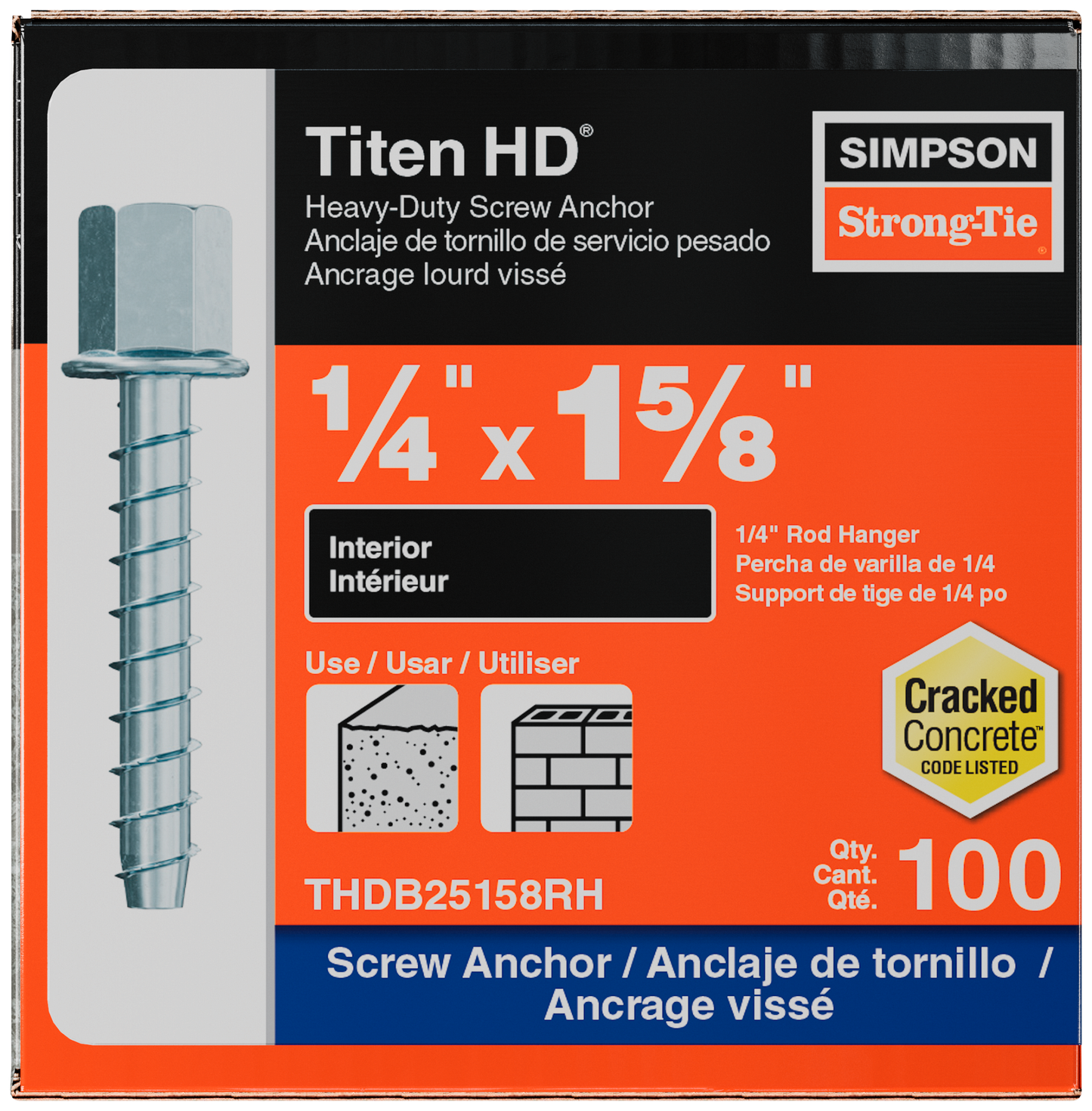Simpson Strong-Tie THDB25158RH Titen HD® 1/4 in. x 1-5/8 in. Threaded Rod Hanger for 1/4 in. Rod (100-Qty) (Pack of 5)