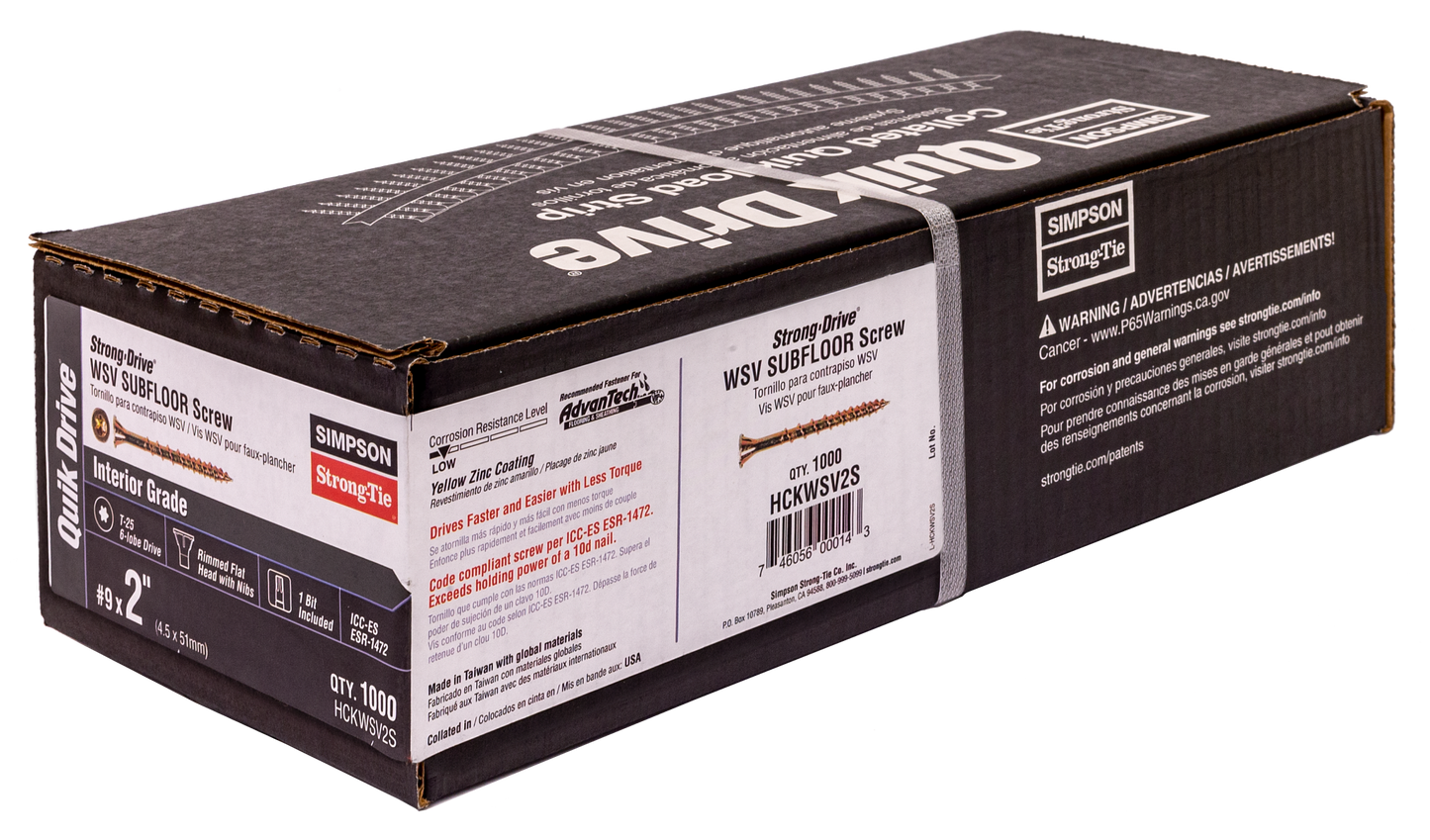 Simpson Strong-Tie HCKWSV2S Strong-Drive® WSV SUBFLOOR Screw (Collated) — #9 x 2 in. T25, Yellow Zinc (1000-Qty)
