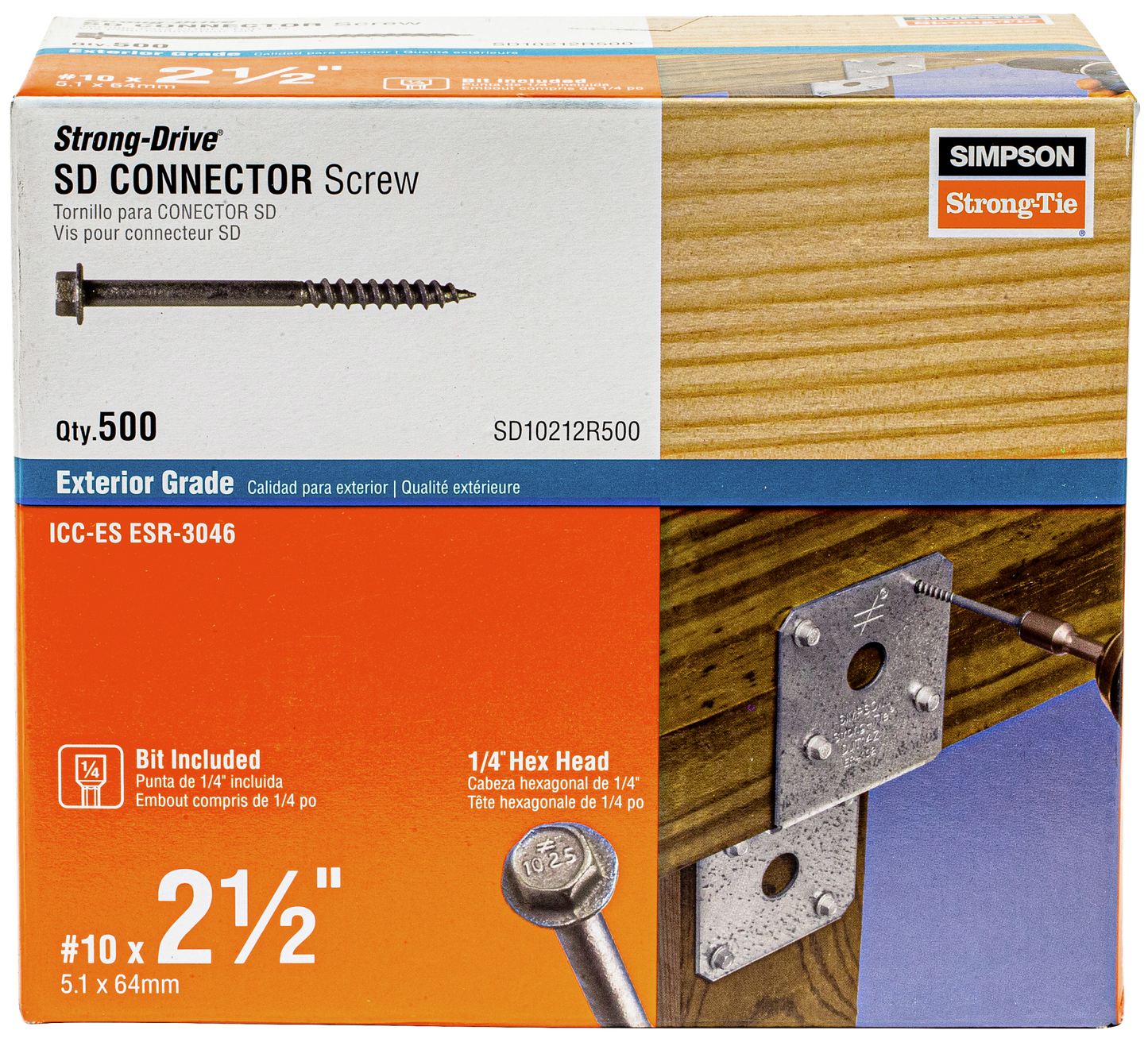 Simpson Strong-Tie SD10212R500 Strong-Drive® SD CONNECTOR Screw — #10 x 2-1/2 in. 1/4-Hex Drive, Mech. Galv. (500-Qty)