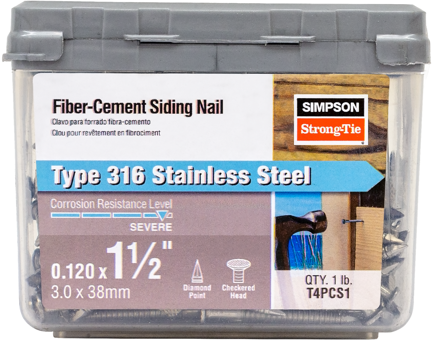 Simpson Strong-Tie T4PCS1 Fiber-Cement Siding Nail — 1-1/2 in. x .120 in. Type 316 Stainless Steel (1 lb.)