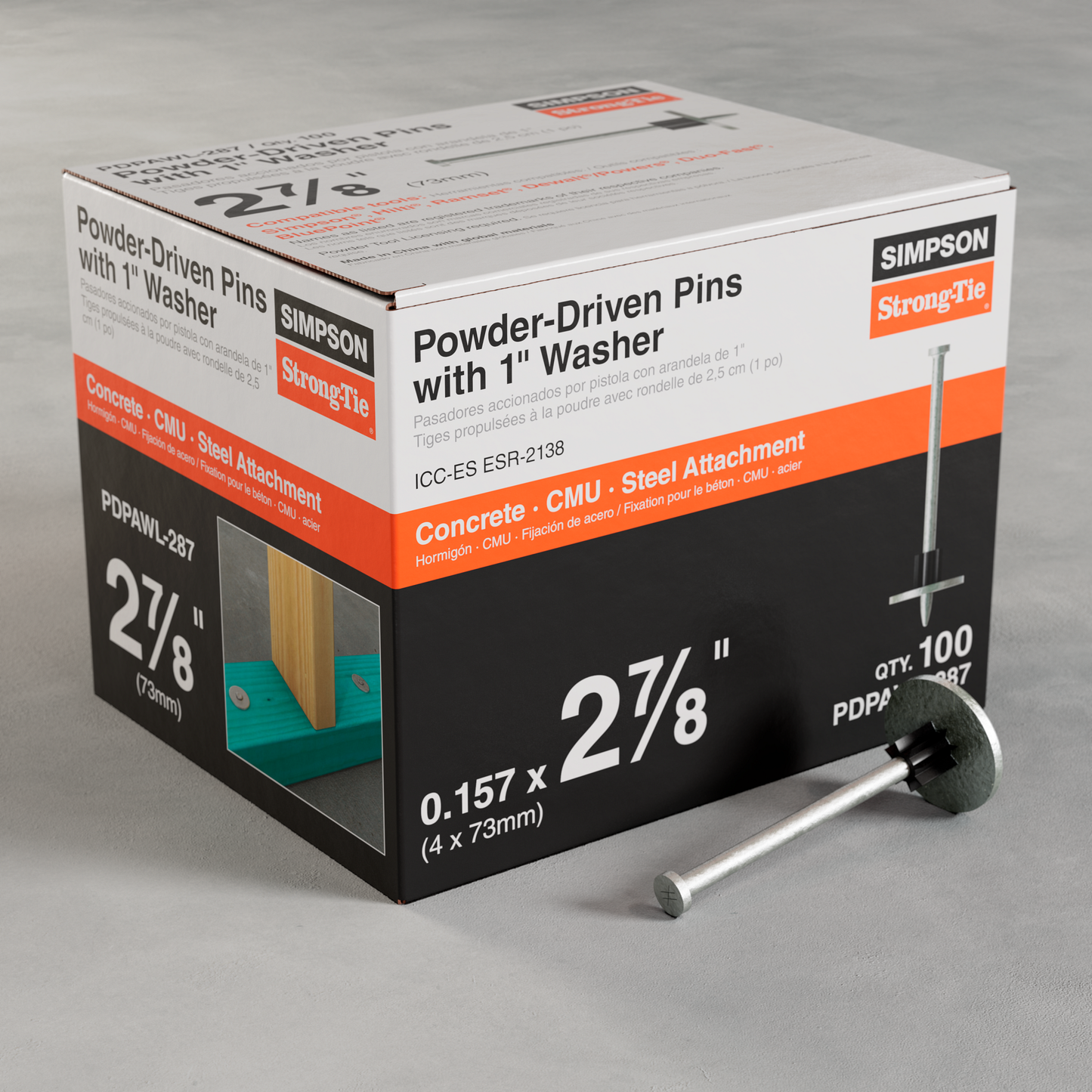Simpson Strong-Tie PDPAWL-287 PDPAWL .157-in. x 2-7/8-in. Powder-Actuated Pin w/ 1-in. Washer (100-Qty)
