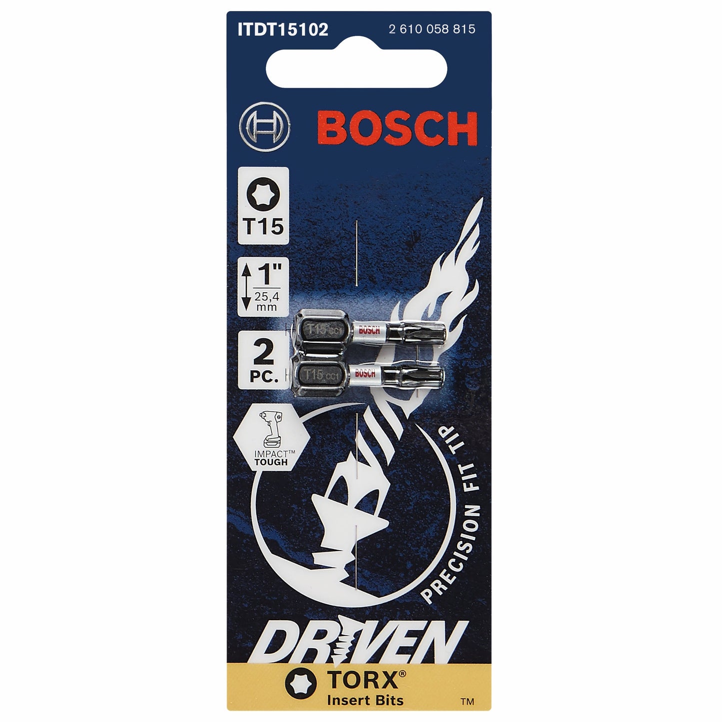 BOSCH ITDT15102 Juego de 2 puntas de inserción Torx® de impacto de 1 pulg. con accionamiento de 1 pulg. n.° 15