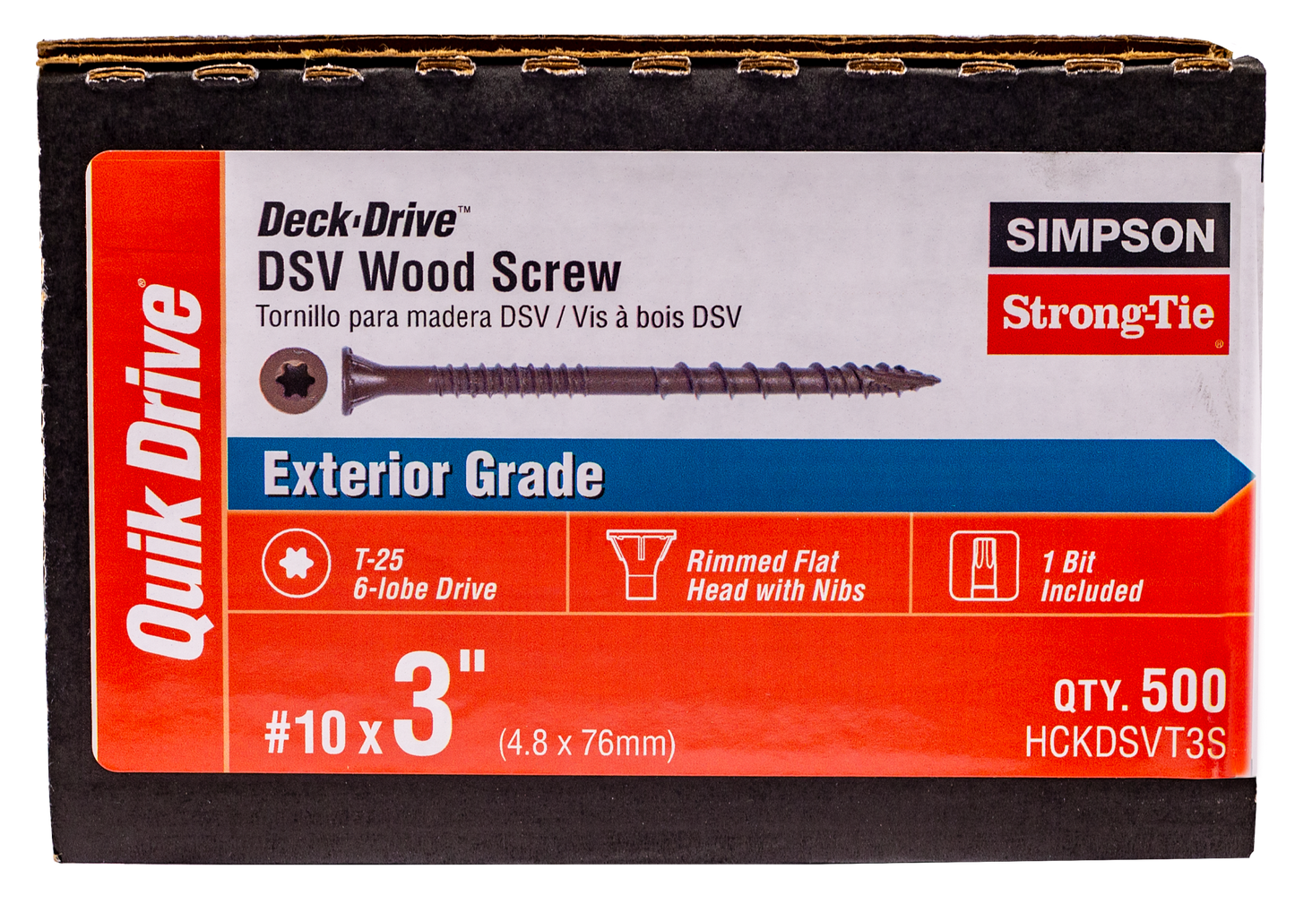 Simpson Strong-Tie HCKDSVT3S Deck-Drive™ DSV WOOD Screw (Collated) — #10 x 3 in. T25 6-Lobe, Tan (500-Qty)