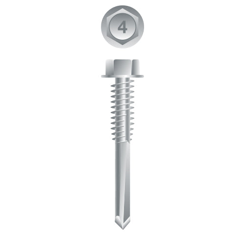 4H53 - Strong-Point 410 Stainless Steel Unslotted Indented Hex Washer Head, Passivated and Waxed, 12-24 x 2, #5 Point, Box of 1,500
