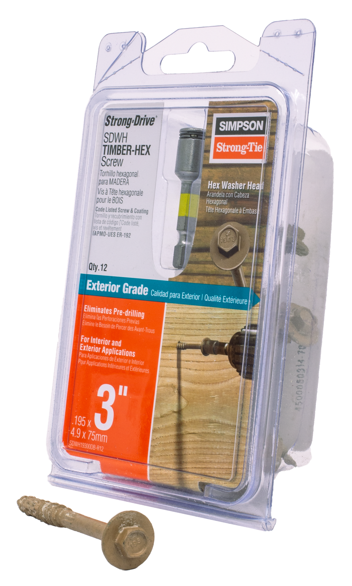 Simpson Strong-Tie SDWH19300DB-R12 Strong-Drive® SDWH™ TIMBER-HEX Screw — 0.195 in. x 3 in. 5/16 Hex, DB Coating, Tan (12-Qty) (Pack of 5)