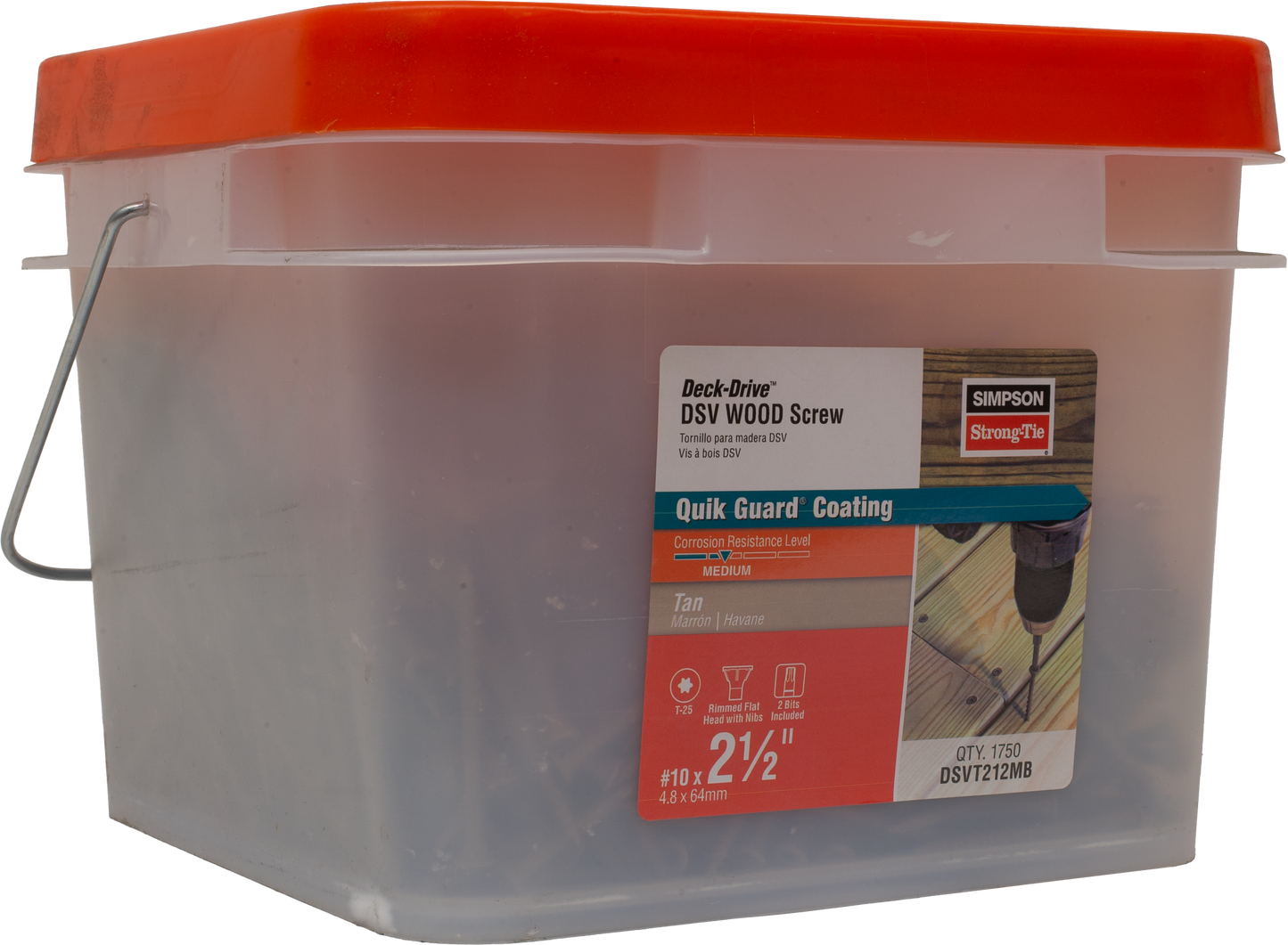 Simpson Strong-Tie DSVT212MB Deck-Drive™ DSV WOOD Screw — #10 x 2-1/2 in. T-25, Flat Head, Quik Guard®, Tan (1750-Qty) (Pack of 64)