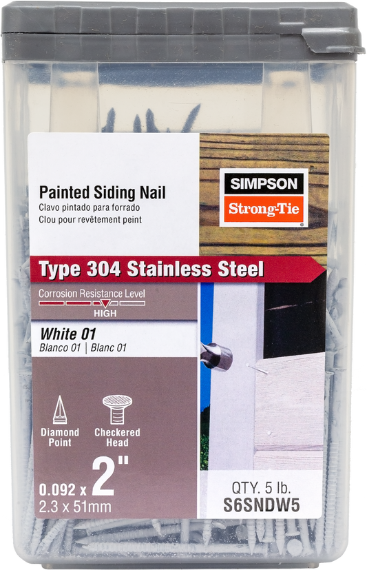Simpson Strong-Tie S6SNDW5 Painted Siding Nail — 2 in. x .092 in. Type 304 Stainless Steel, White (5 lb.) (Pack of 300)