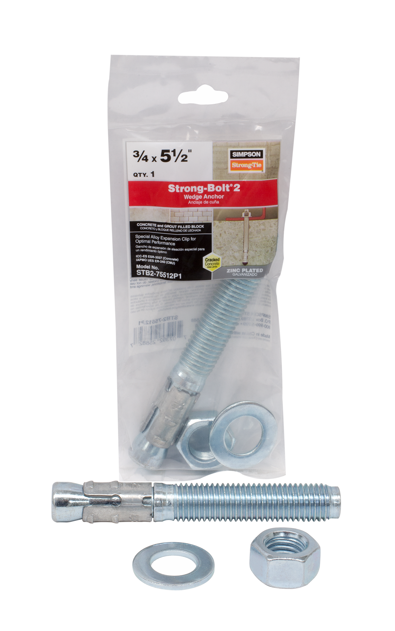 Simpson Strong-Tie STB2-75512P1 Strong-Bolt® 2 — 3/4 in. x 5-1/2 in. Wedge Anchor (Pack of 10)