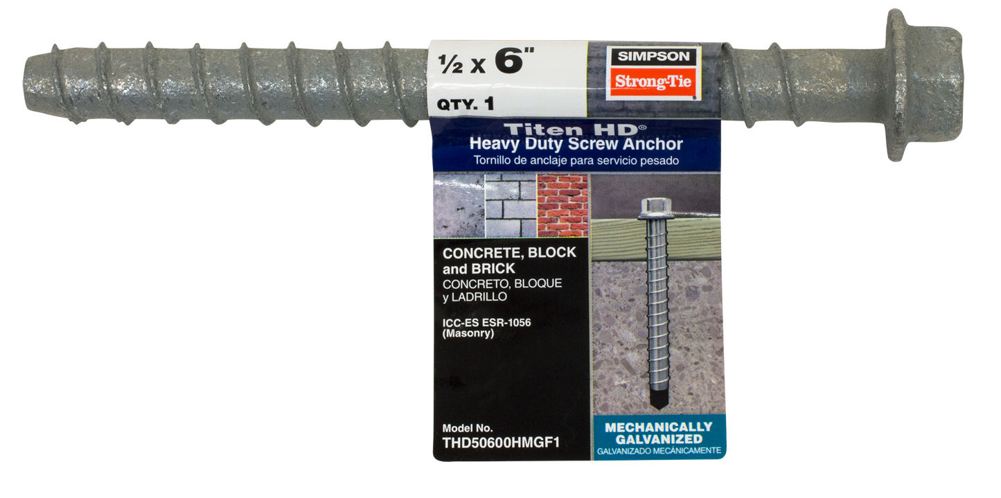 Simpson Strong-Tie THD50600HMGF1 Titen HD® 1/2 in. x 6 in. Mechanically Galvanized Heavy-Duty Screw Anchor