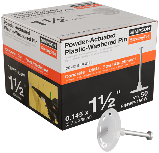 Simpson Strong-Tie PINWP-150W PINWP 1-1/2 in. Powder-Actuated Plastic-Washered Pin for Insulation Board (50-Qty) (Pack of 10)