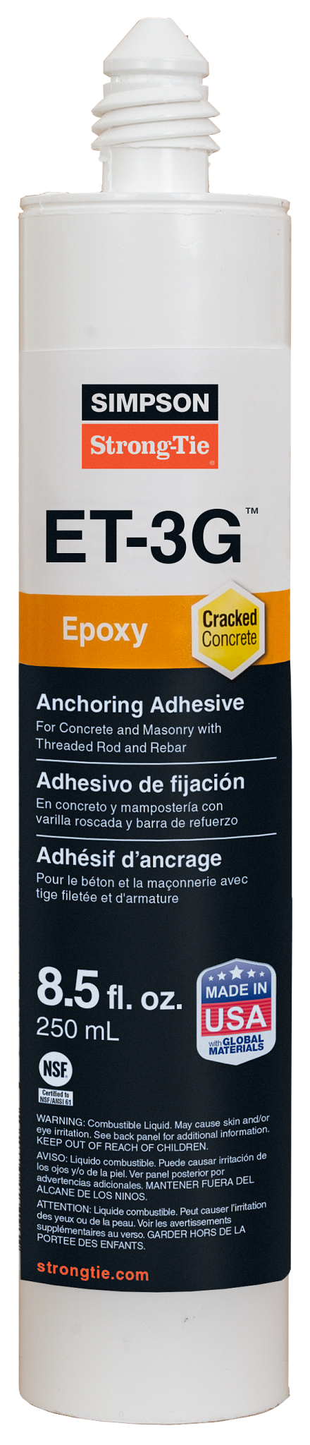 Simpson Strong-Tie ET3G10 ET-3G™ 8.5 oz. Epoxy Adhesive Cartridge w/ Nozzle and Extension