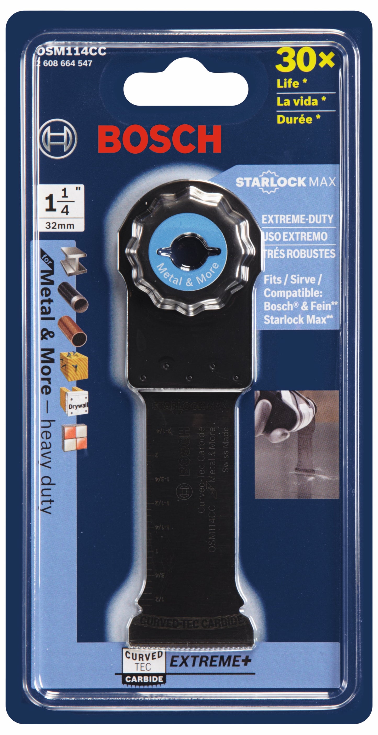 Herramienta multiusos oscilante StarlockMax® de 1-1/4 pulg. BOSCH OSM114CC, hoja de carburo Curved-Tec de inmersión extrema
