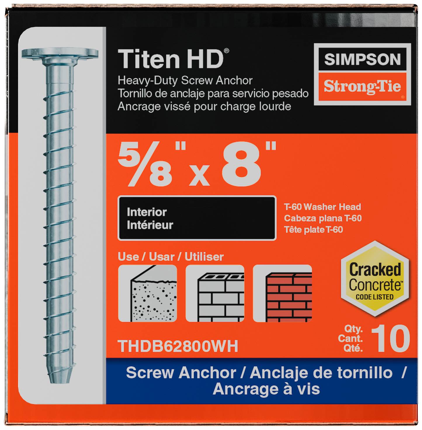 Simpson Strong-Tie THDB62800WH Titen HD® 5/8 in. x 8 in. Washer-Head Heavy-Duty Screw Anchor (10-Qty)