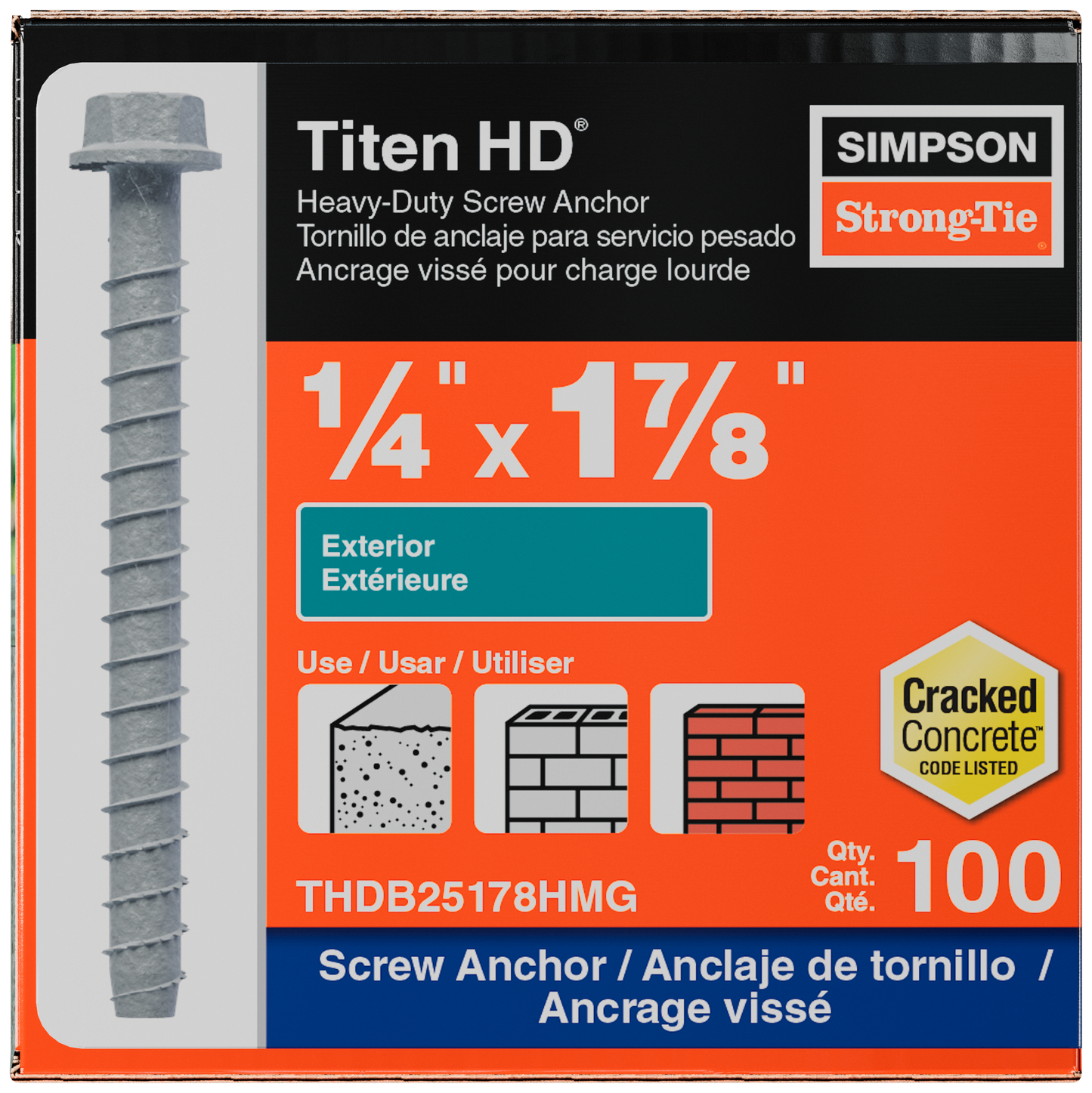 Simpson Strong-Tie THDB25178HMG Titen HD® 1/4 in. x 1-7/8 in. Mechanically Galvanized Heavy-Duty Screw Anchor (100-Qty)