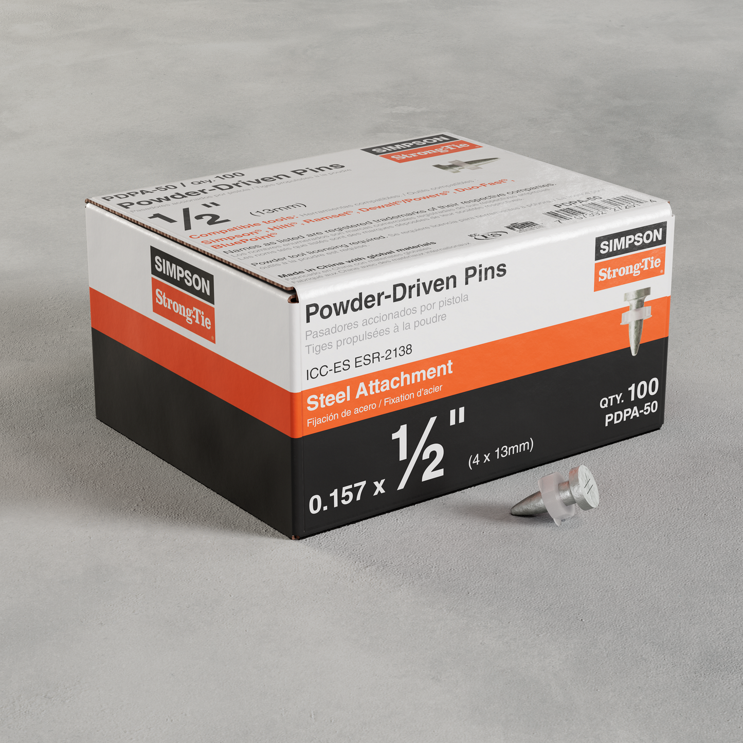Simpson Strong-Tie PDPA-50 PDPA .157 in. x 1/2 in. Powder-Actuated Drive Pin (100-Qty) (Pack of 10)