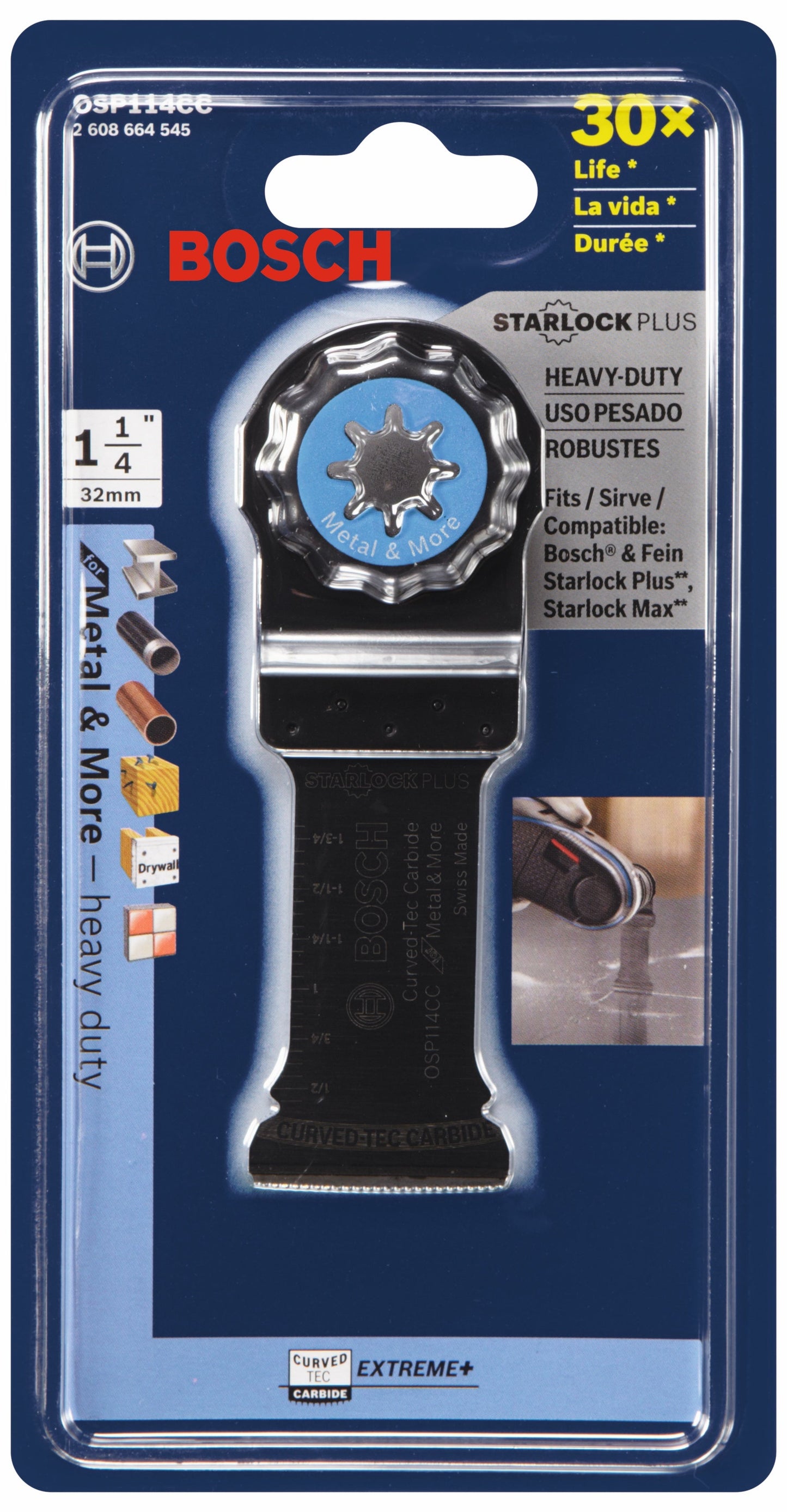 Herramienta multiusos oscilante StarlockPlus® de 1-1/4 pulg. BOSCH OSP114CC, hoja de carburo Curved-Tec de inmersión extrema