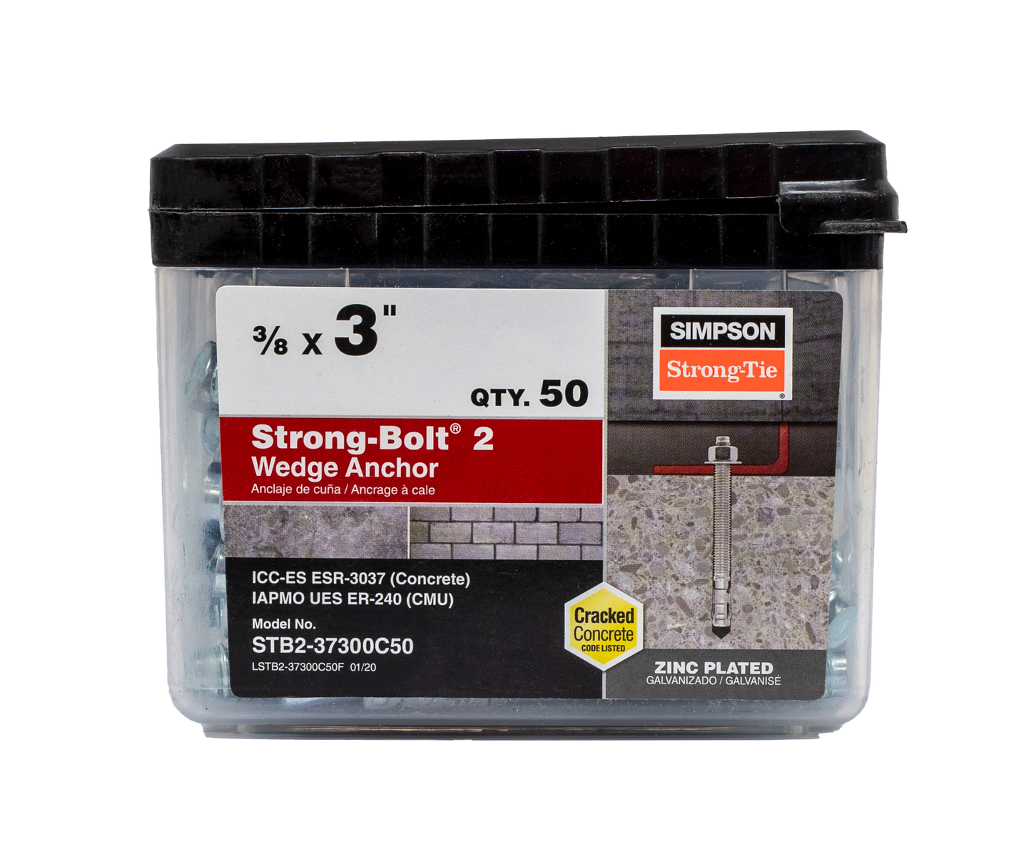 Simpson Strong-Tie STB2-37300 Strong-Bolt® 2 — 3/8 in. x 3 in. Wedge Anchor (50-Qty) (Pack of 490)