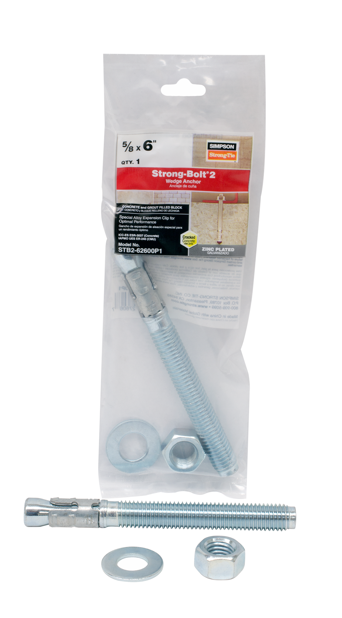 Simpson Strong-Tie STB2-62600P1 Strong-Bolt® 2 — 5/8 in. x 6 in. Wedge Anchor (Pack of 4050)