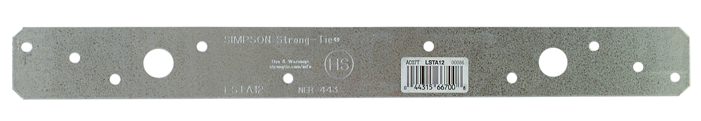 Simpson Strong-Tie LSTA12 LSTA 1-1/4 in. x 12 in. 20-Gauge Galvanized Strap Tie (Pack of 50)
