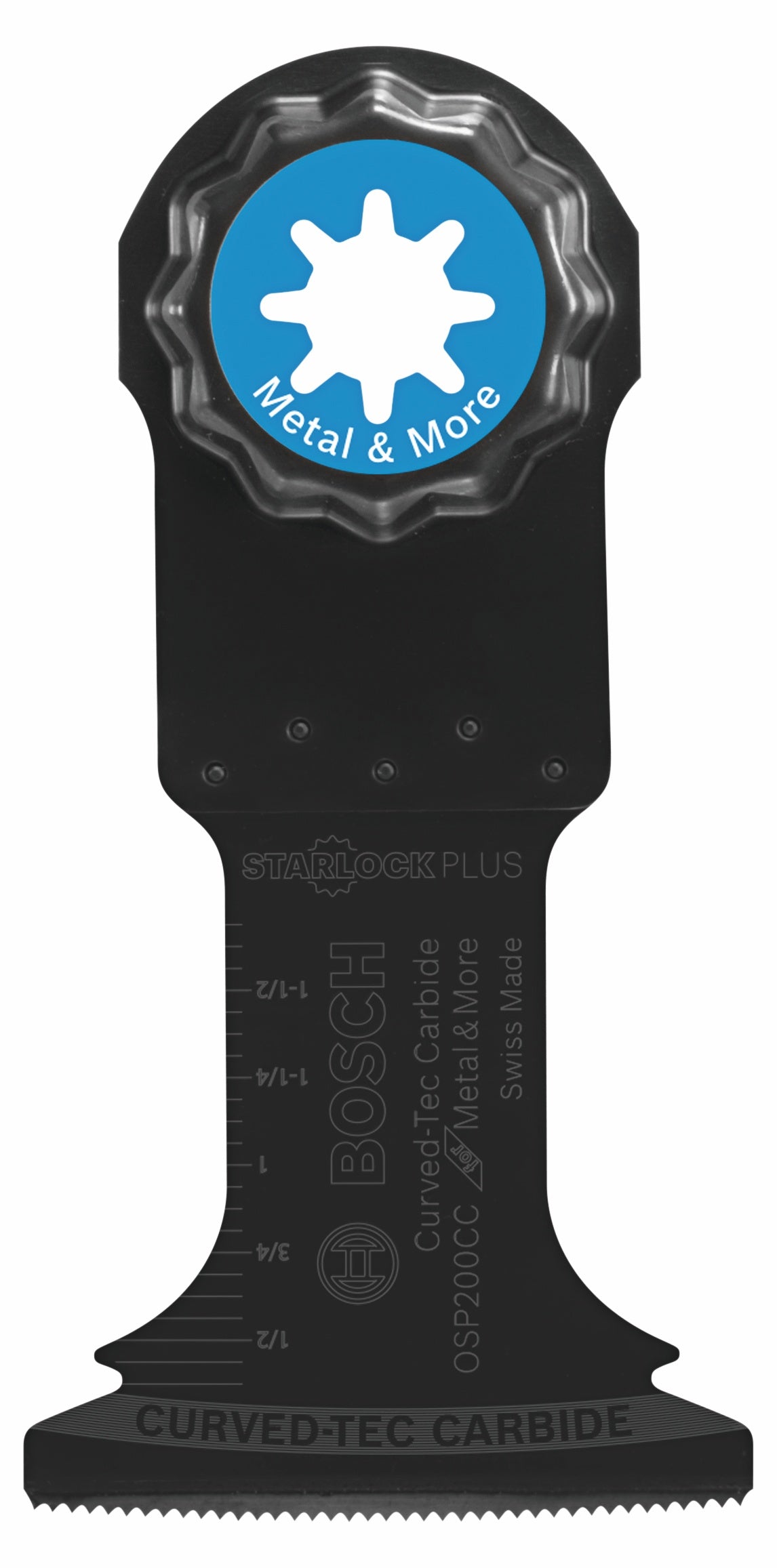 Herramienta multiusos oscilante StarlockPlus® de 2 pulgadas BOSCH OSP200CC con hoja de carburo Curved-Tec de inmersión extrema