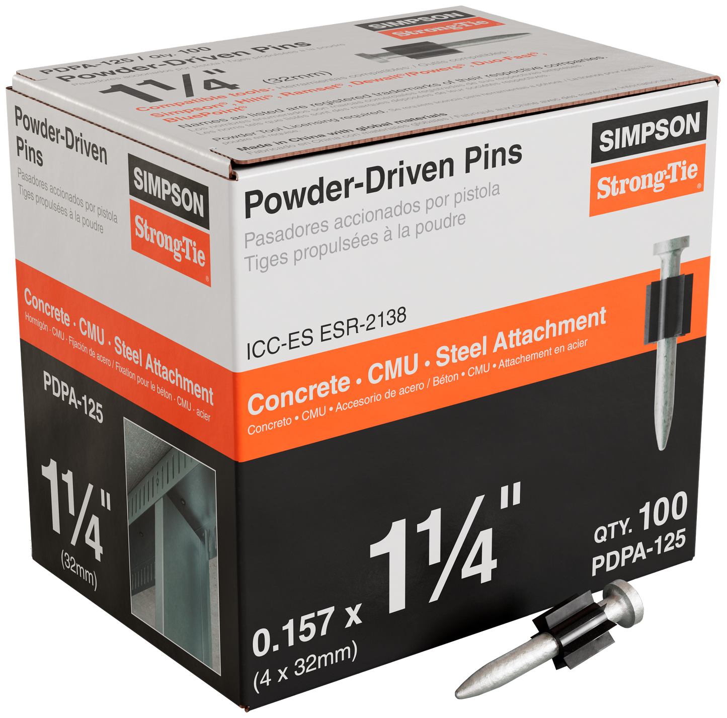 Simpson Strong-Tie PDPA-125 PDPA .157 in. x 1-1/4 in. Powder-Actuated Pin (100-Qty)