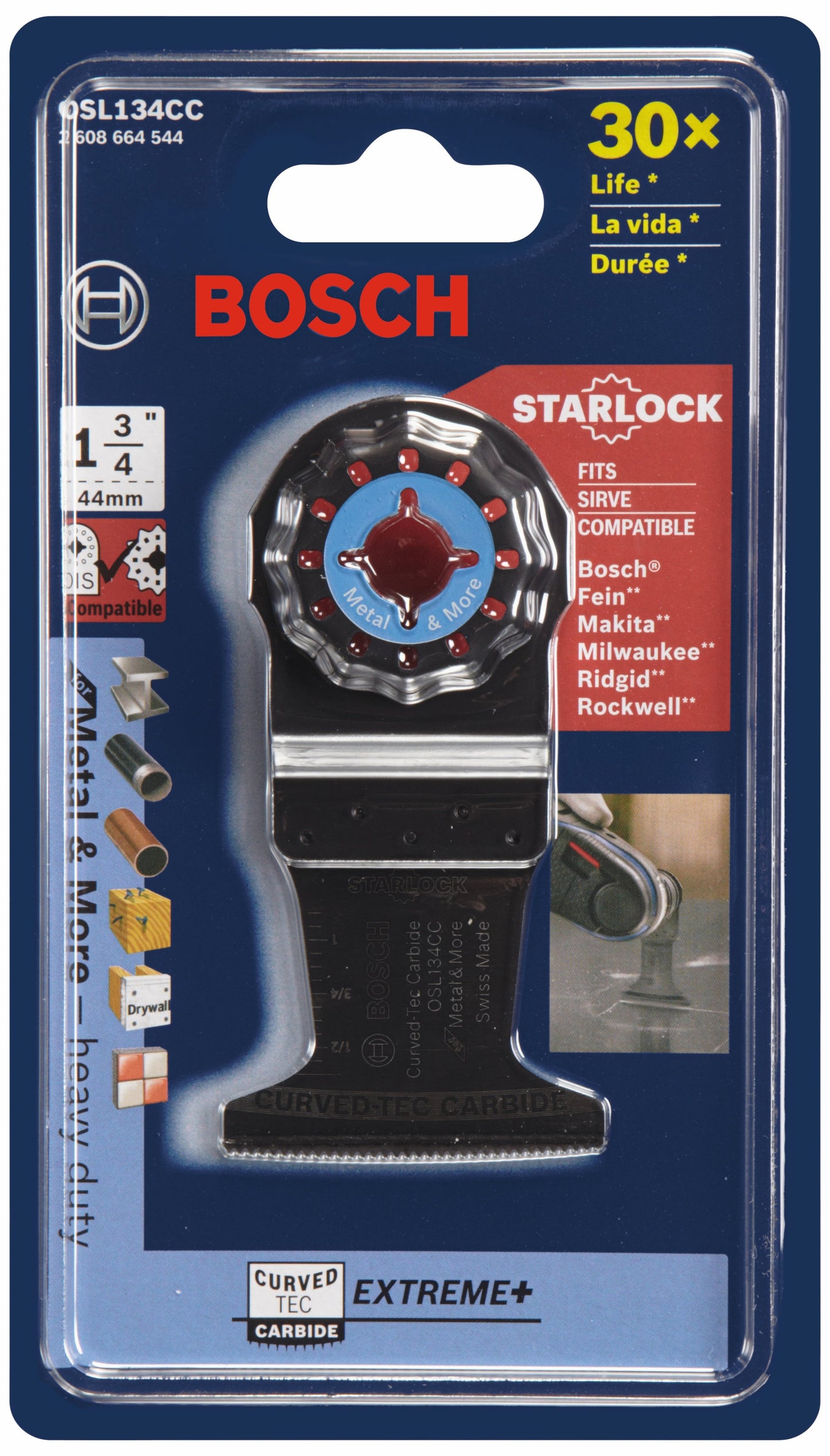 BOSCH OSL134CC Herramienta multiusos oscilante Starlock® de 1-3/4 pulg. Hoja de carburo Curved-Tec de inmersión extrema