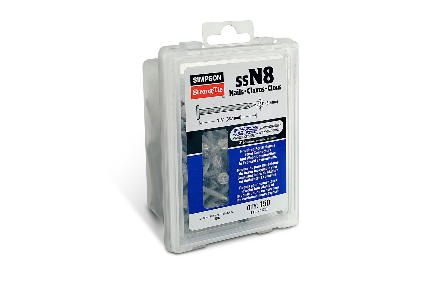 Simpson Strong-Tie S10CN1 Common Nail, Smooth Shank — 3 in. x .148 in. Type 304 Stainless Steel (1 lb.) (Pack of 800)