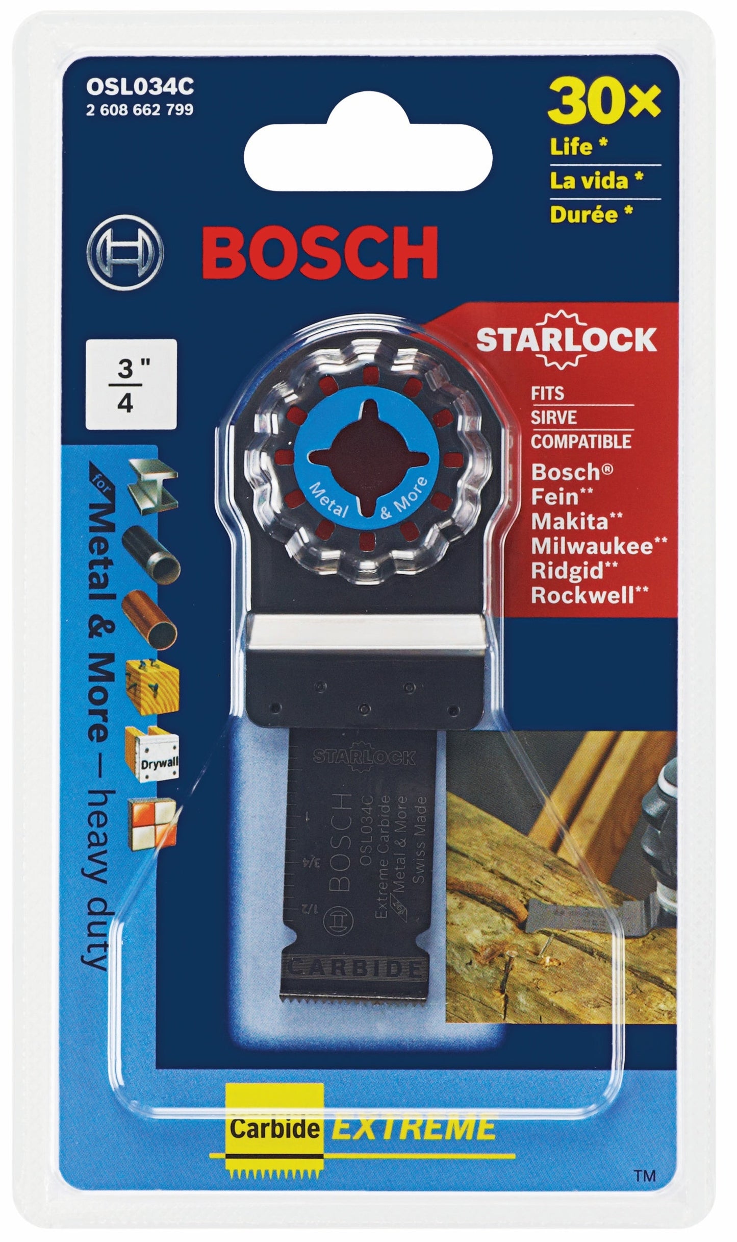 Hoja de corte por inmersión de carburo para herramienta multiusos oscilante Starlock® de 3/4 pulg. BOSCH OSL034C