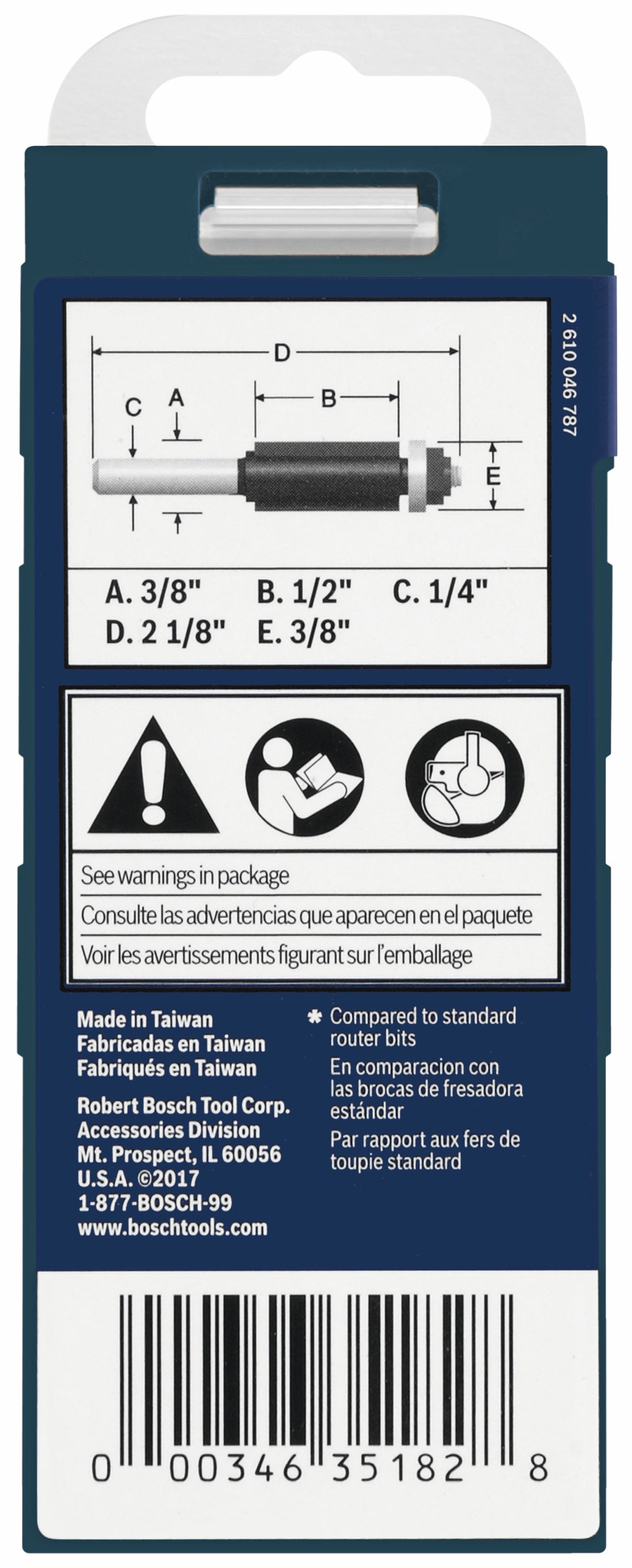 Broca fresadora BOSCH 85269MC de doble flauta con punta de carburo de 3/8 pulg. x 1/2 pulg. para corte al ras
