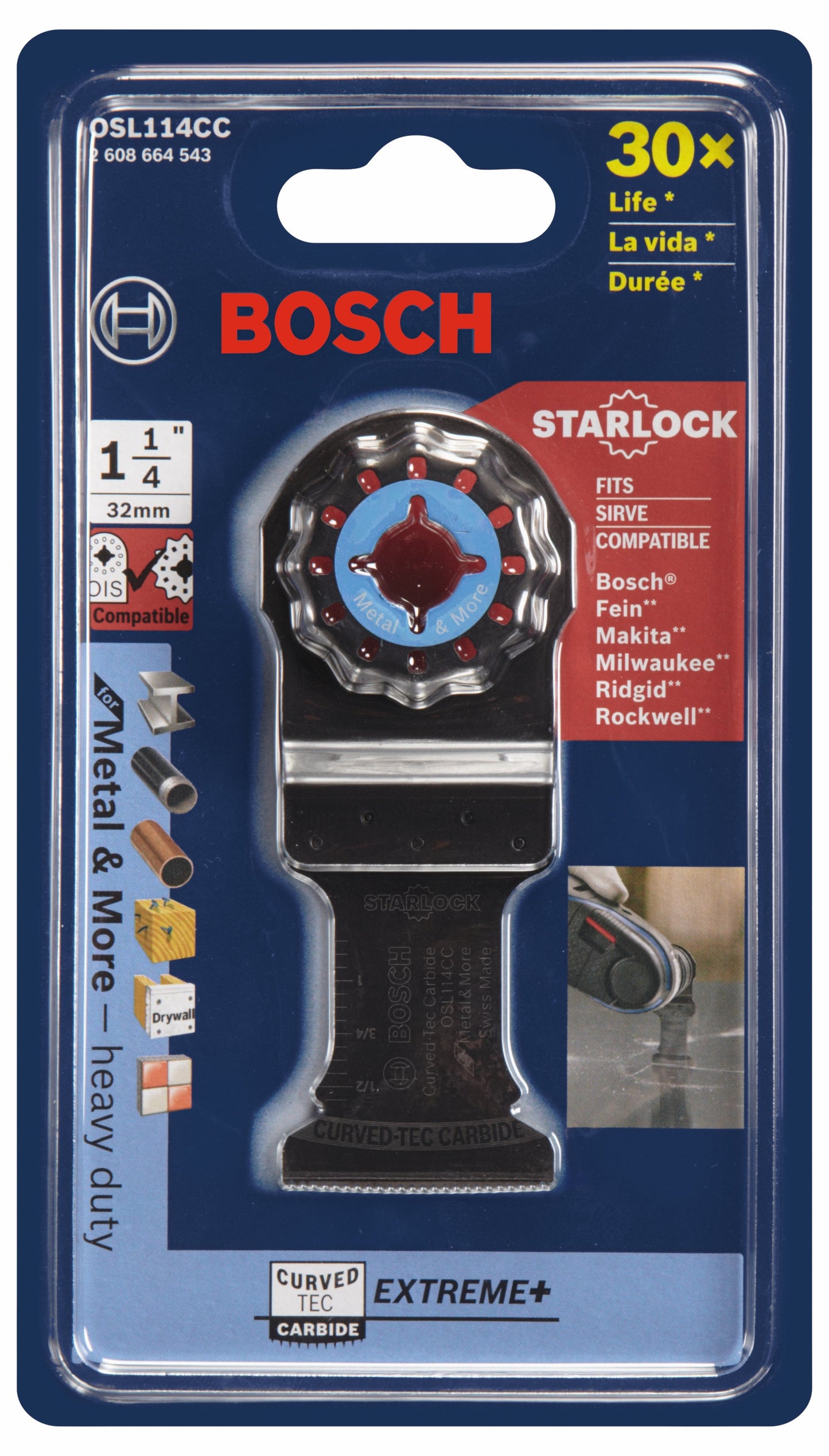 BOSCH OSL114CC Herramienta multiusos oscilante Starlock® de 1-1/4 pulg., hoja de carburo Curved-Tec de inmersión extrema