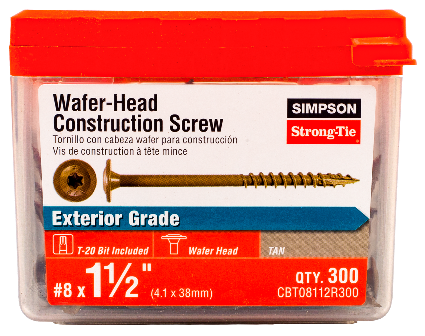 Simpson Strong-Tie CBT08112R300 Wafer-Head Construction Screw — #8 x 1-1/2 in. T20, Quik Guard®, Tan (300-Qty)