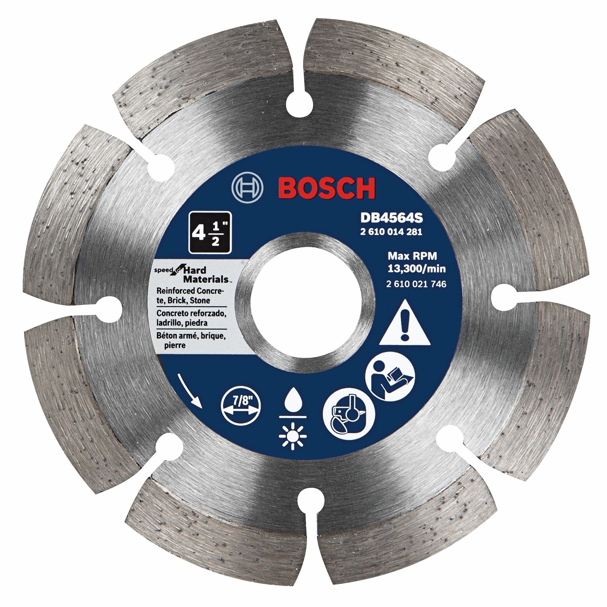 Hoja de diamante con borde segmentado estándar BOSCH DB4564S de 4-1/2 pulg. para materiales duros