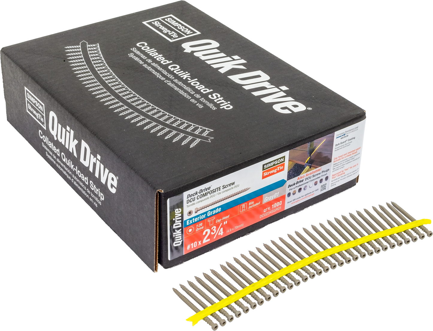 Simpson Strong-Tie DCU234SGR01 Deck-Drive™ DCU COMPOSITE Screw (Collated) — #10 x 2-3/4 in. Quik Guard® Gray 01 (1000-Qty) (Pack of 100)