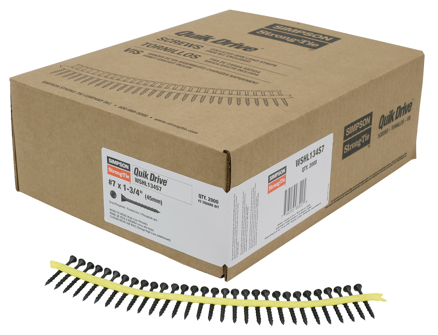 Simpson Strong-Tie WSHL134S7 WSHL Subfloor Screw (Collated) — #7 x 1-3/4 in. #2 Square Drive, Gray Phosphate (2000-Qty)