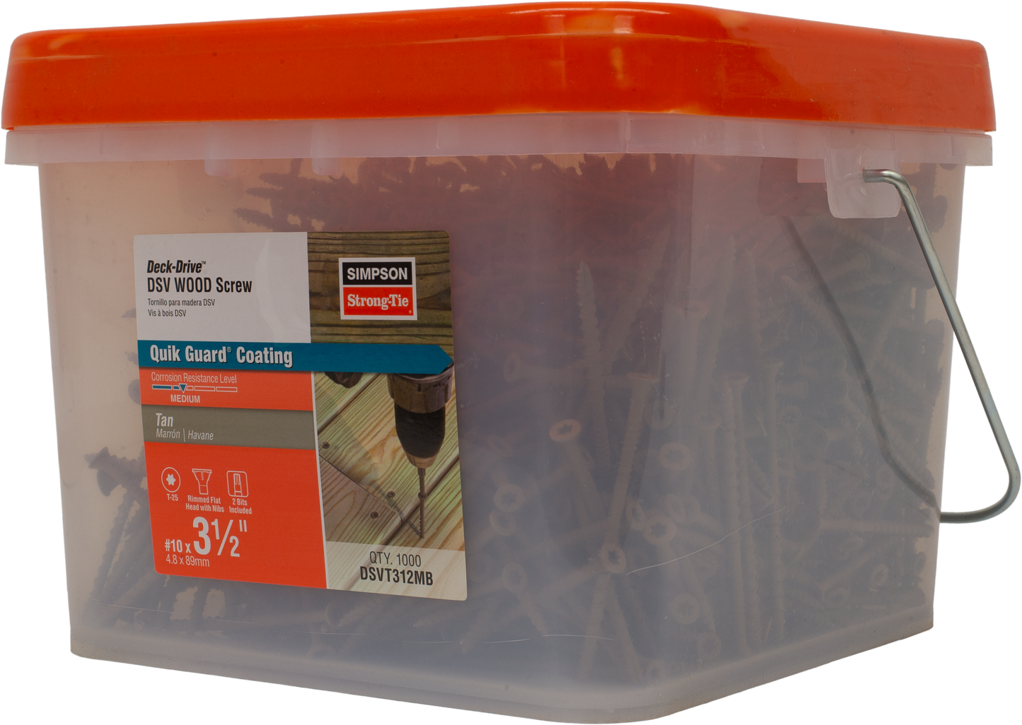 Simpson Strong-Tie DSVT312MB Deck-Drive™ DSV WOOD Screw — #10 x 3-1/2 in. T-25, Flat Head, Quik Guard®, Tan (1000-Qty)