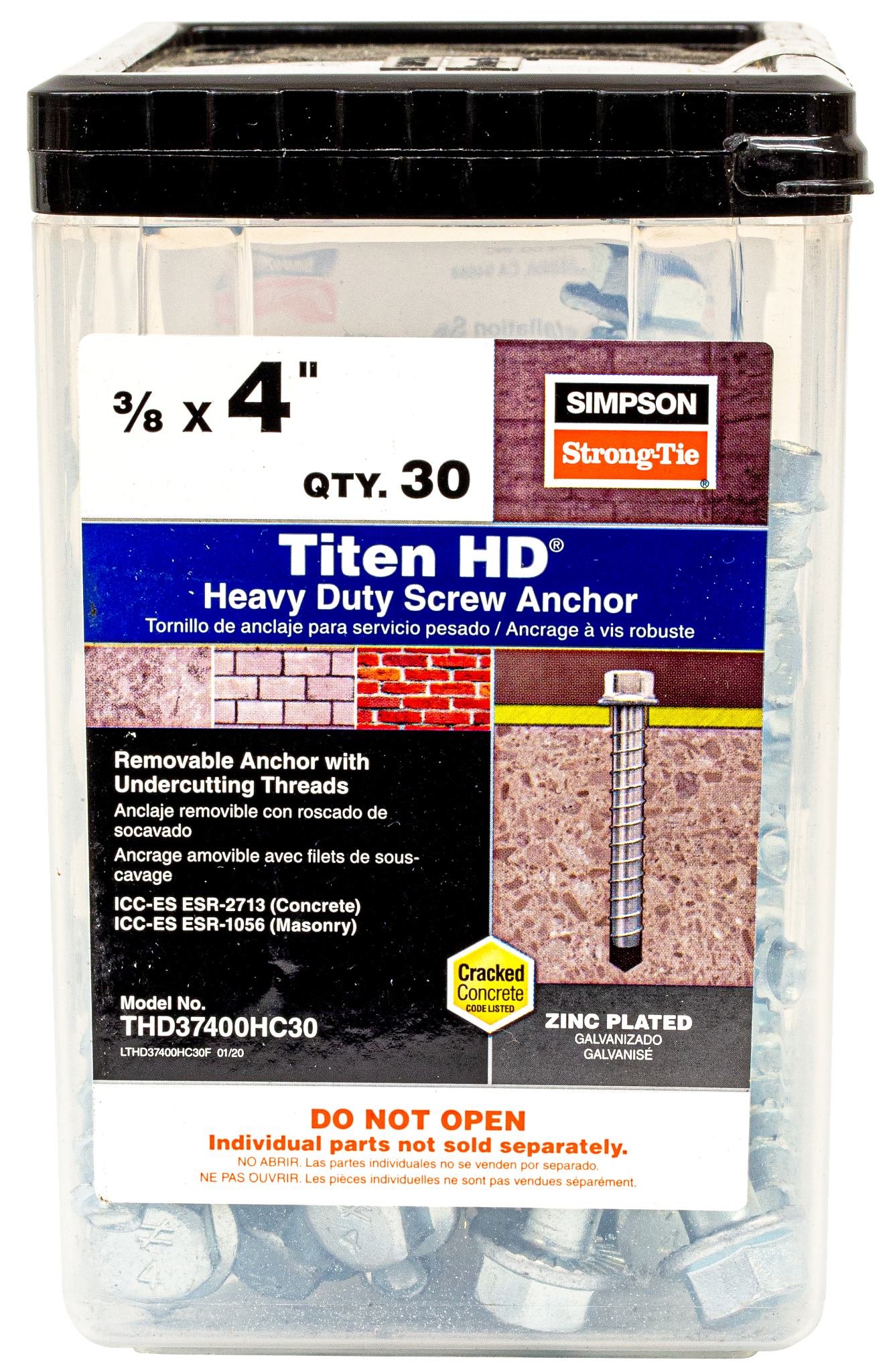 Simpson Strong-Tie THD37400HC30 Titen HD® 3/8 in. x 4 in. Heavy-Duty Screw Anchor (30-Qty) (Pack of 3)