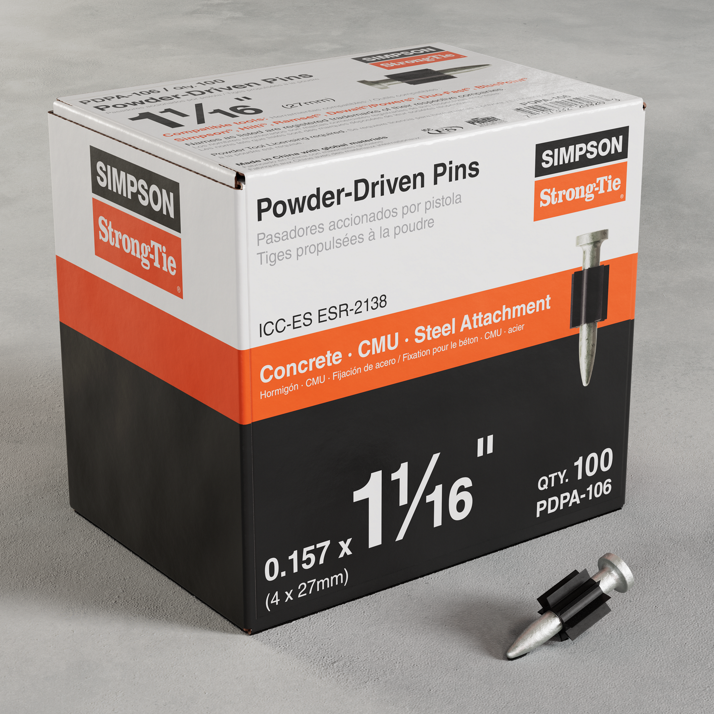Simpson Strong-Tie PDPA-106 PDPA .157 in. x 1-1/16 in. Powder-Actuated Pin (100-Qty)