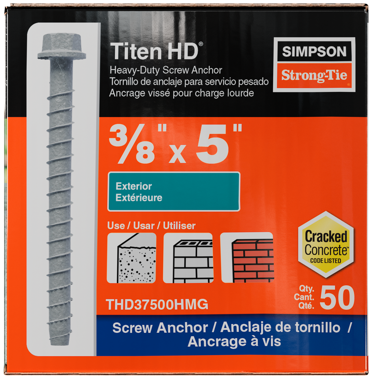 Simpson Strong-Tie THD37500HMG Titen HD® 3/8 in. x 5 in. Mechanically Galvanized Heavy-Duty Screw Anchor (50-Qty) (Pack of 2)