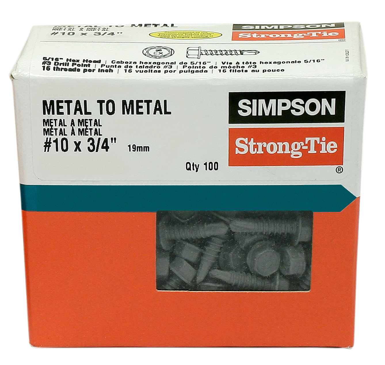 Simpson Strong-Tie XEQ34B1016C Strong-Drive® XE EXTERIOR STRUCTURAL METAL Screw — #10 x 3/4 in. 5/16 Hex (100-Qty) (Pack of 10)