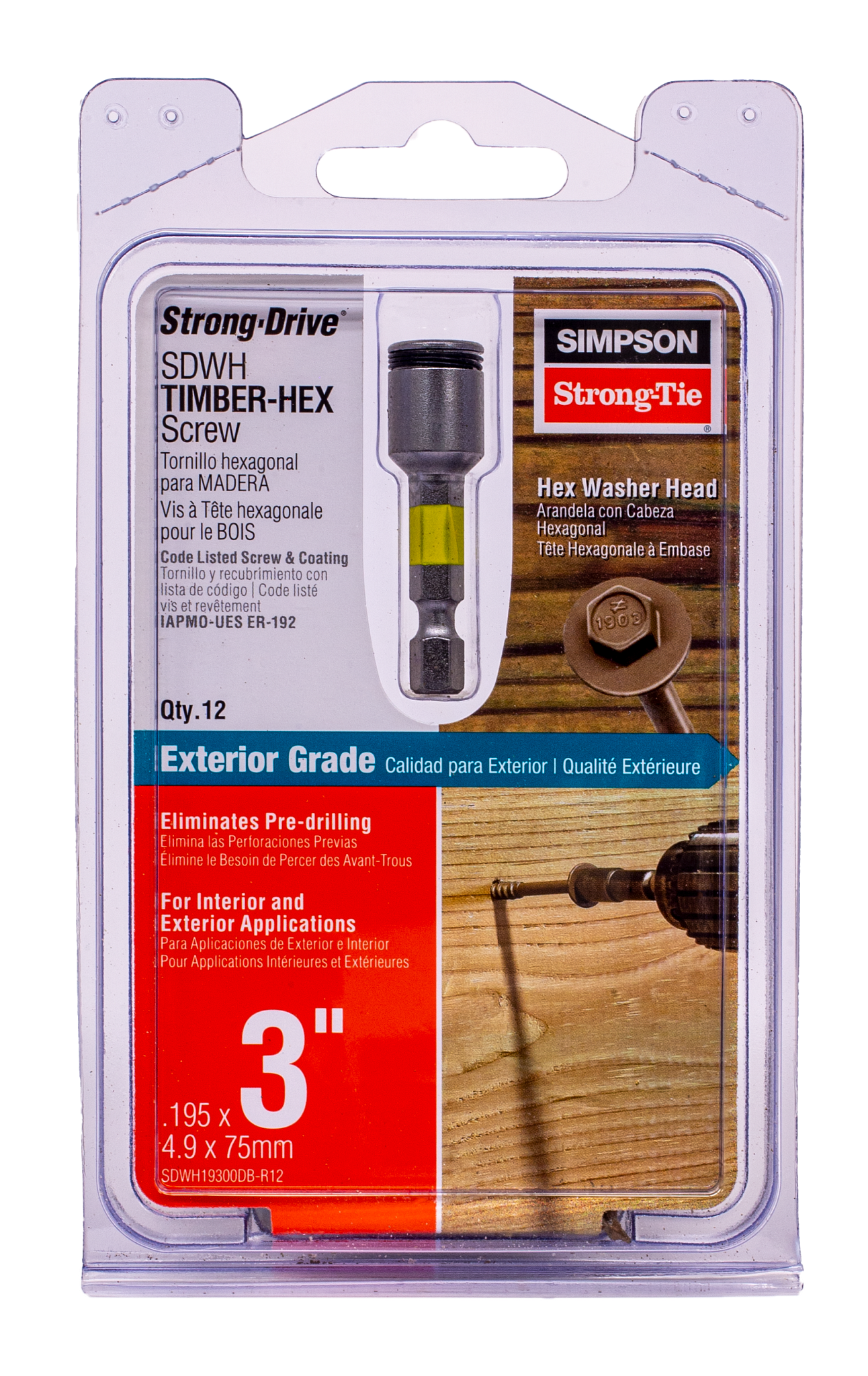 Simpson Strong-Tie SDWH19300DB-R12 Strong-Drive® SDWH™ TIMBER-HEX Screw — 0.195 in. x 3 in. 5/16 Hex, DB Coating, Tan (12-Qty)