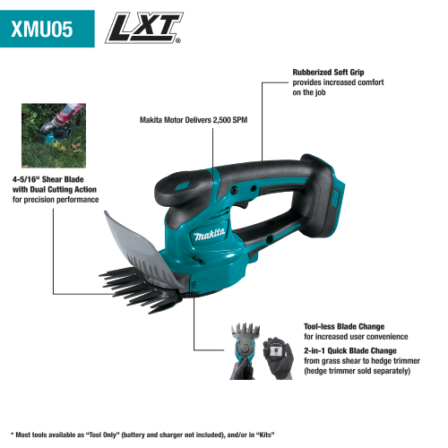 Makita XMU05Z 18V LXT® Lithium‑Ion Cordless 4‑5/16" Grass Shear, Tool Only