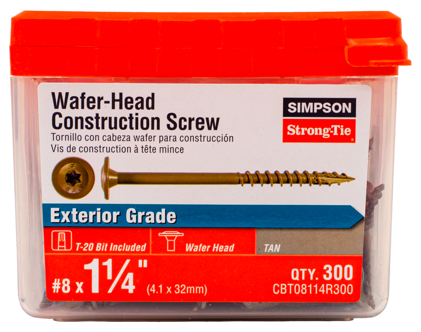 Simpson Strong-Tie CBT08114R300 Wafer-Head Construction Screw — #8 x 1-1/4 in. T20, Quik Guard®, Tan (300-Qty)