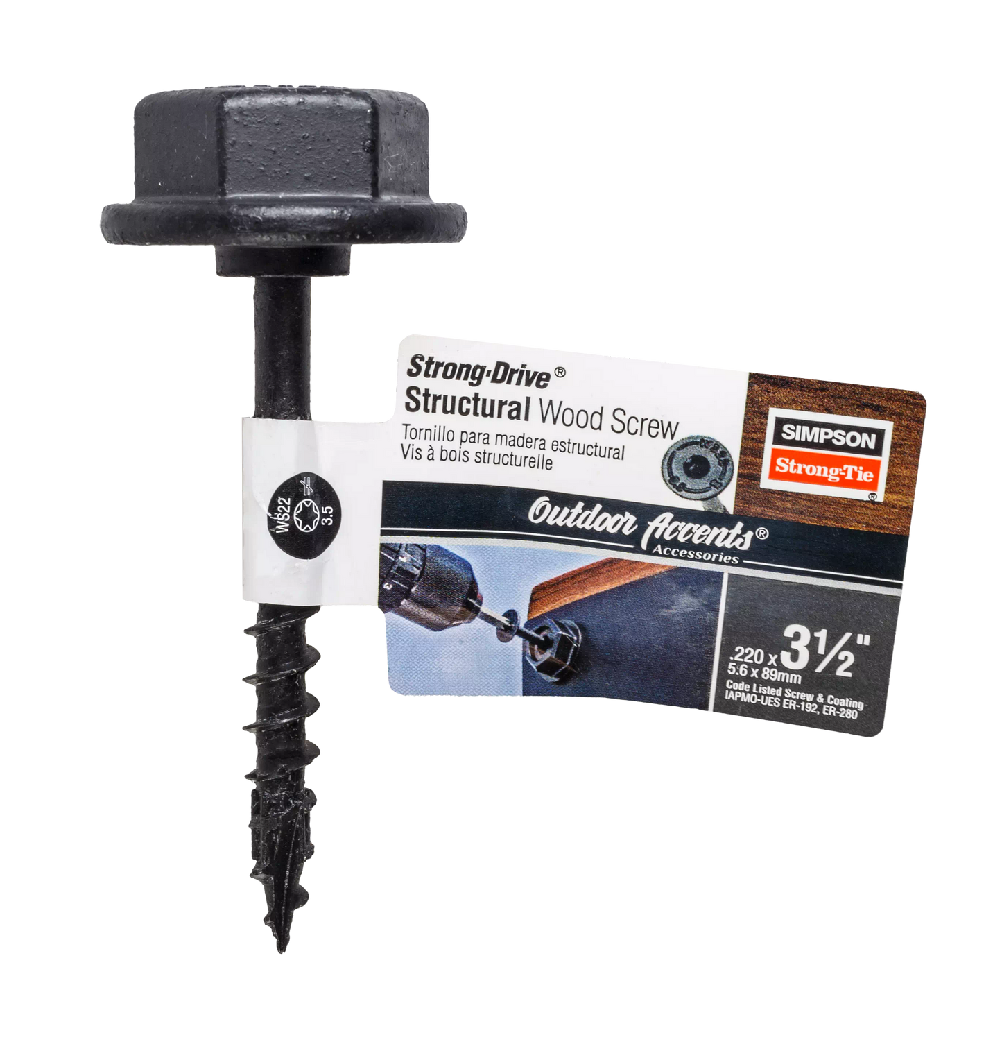 Simpson Strong-Tie SDWS22312DBB-RN1 Outdoor Accents® Structural Wood Screw — .220 in. x 3-1/2 in. DB Coating, Black w/Washer (Pack of 20)