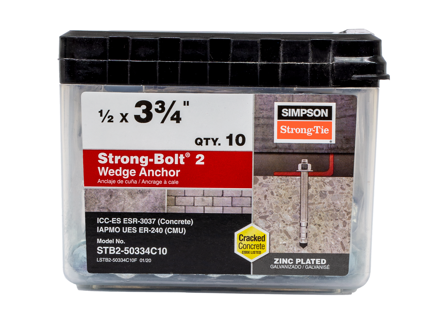 Simpson Strong-Tie STB2-50334C10 Strong-Bolt® 2 — 1/2 in. x 3-3/4 in. Wedge Anchor (10-Qty) (Pack of 4)