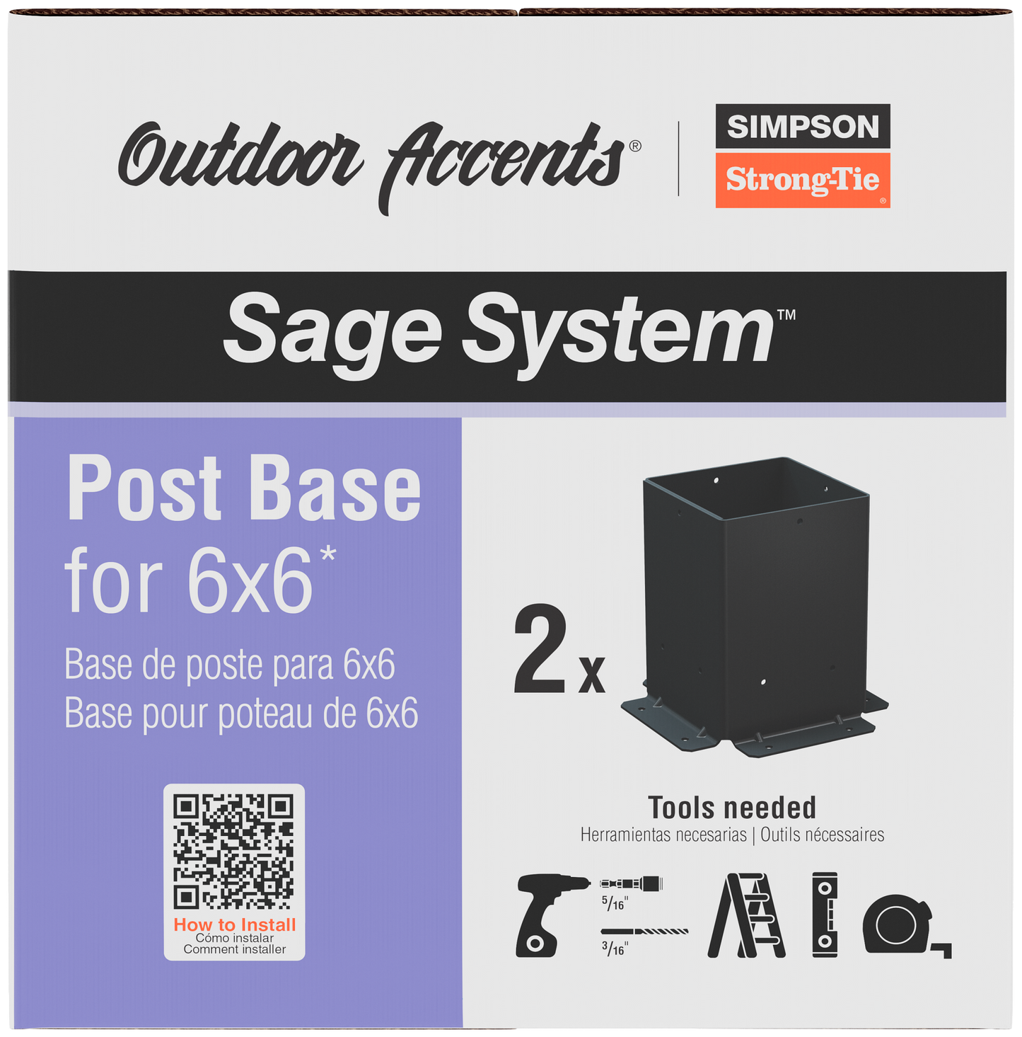 Simpson Strong-Tie SAGE-B66-KT2 Outdoor Accents® Sage System™ Black Powder-Coated Post Base for 6x6 with Screws (2-Qty)