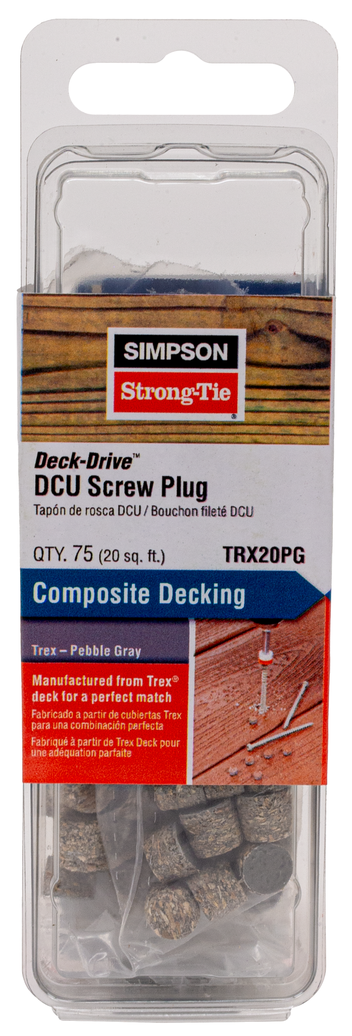 Simpson Strong-Tie TRX20PG Deck-Drive™ DCU Screw Plug — Trex Pebble Gray (75-Qty) (Pack of 3240)