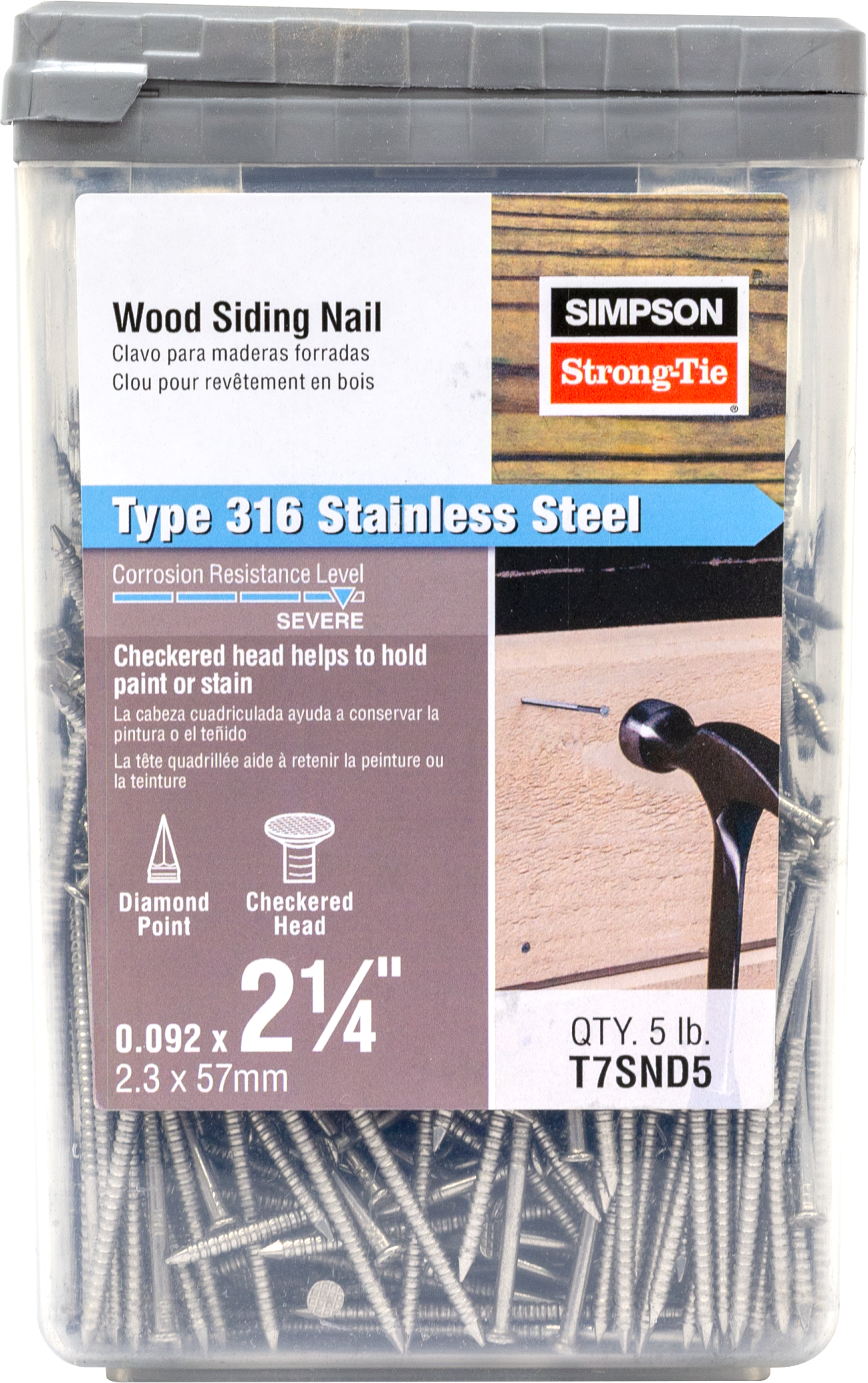 Simpson Strong-Tie T7SND5 Wood Siding Nail — 2-1/4-in. x .092-in. Type 316 Stainless Steel (5 lb.) (Pack of 6)