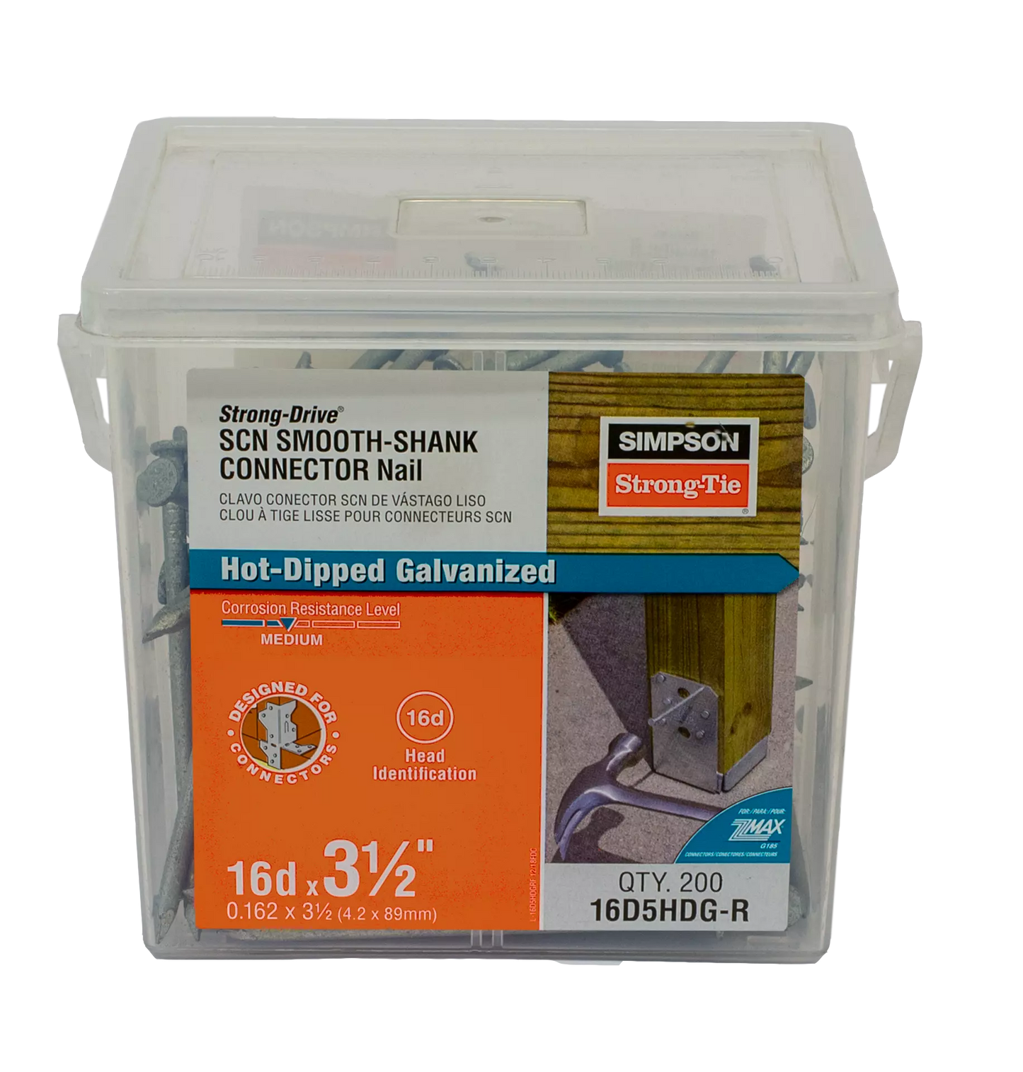 Simpson Strong-Tie 16D5HDG-R Strong-Drive® SCN SMOOTH-SHANK CONNECTOR Nail — 3-1/2 in. x 0.162 in. HDG (200-Qty) (Pack of 4)